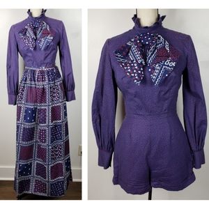 Vtg 70s Carol Gowns by Mr. Walter Red Blue Shorts Romper Patchwork Skirt Set 10